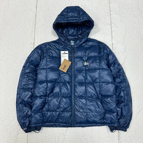 Stussy Navy Blue Hooded Down Jacket - Picture 1 of 4